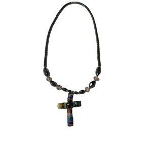 Hematite Cross Pendant‎ Necklace Black Unisex Multicolor